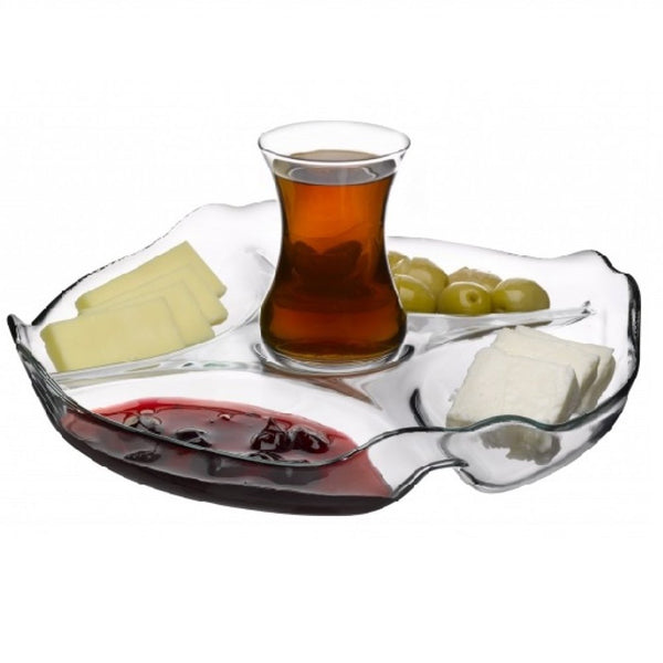 Pasabahce Glass Divided Serving Tray, 5 Section Platter