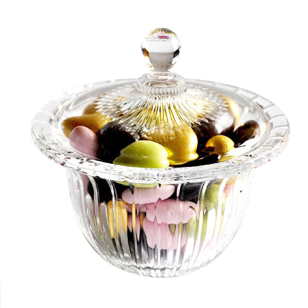 Decorative Glass Candy Dish with Lid, Crystal Cut Candy Bowl