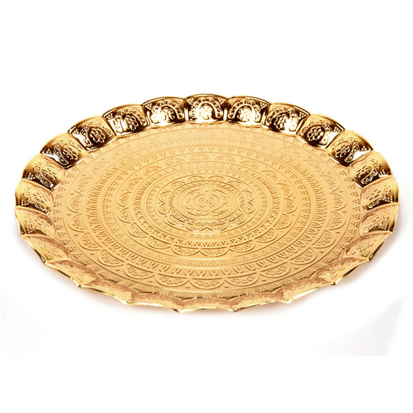Handmade Wavy Round Tray with Embossed Design, 13.7 in