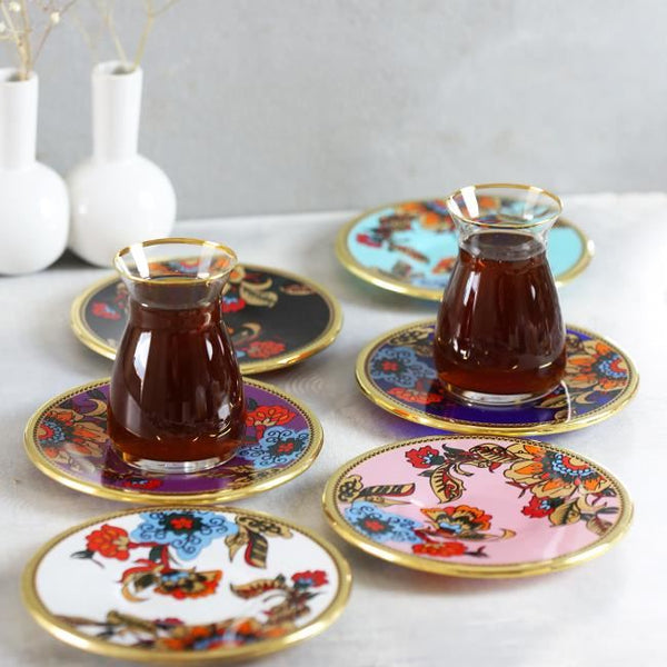 Lorena Turkish Tea Glass Set with Handles, 12 Pcs, 4.7 Oz