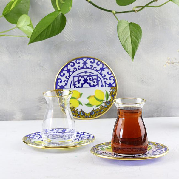 Laila Turkish Teacups with Saucers, 12 Pcs, 4.7 Oz (140 cc)