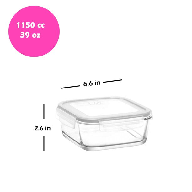 Glass Food Container Set with Lids, (12.75, 24.25, 39 Oz)