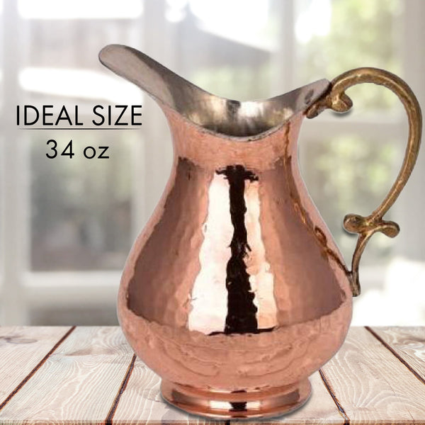 Handmade Pure Copper Jug for Drinking Water, 1 qt