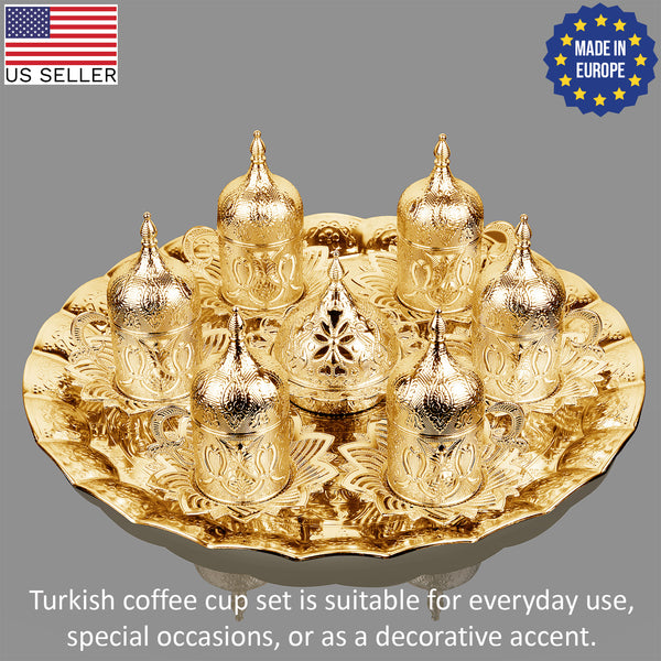 27 Pcs Fancy Turkish Coffee Cup Set of 6 with Tray, Gold, Silver