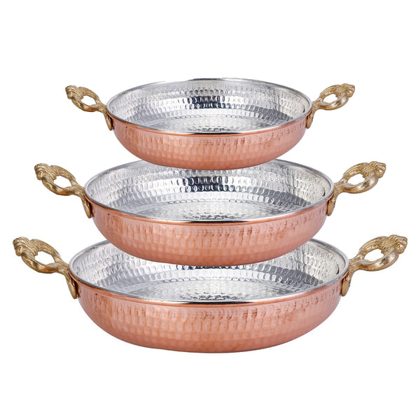Copper Egg Pan Set, 3 Pcs Ottoman Style Handmade Round Set