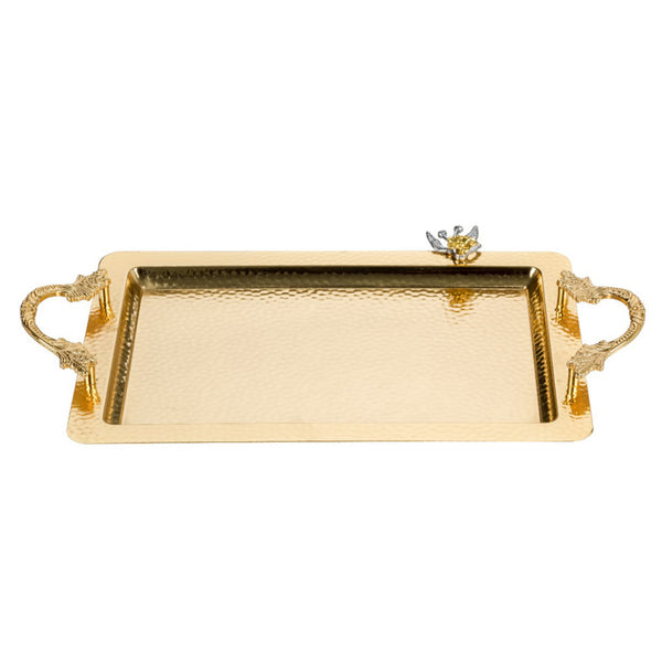 Hammered Design Service Tray, Large, 20.5x12.6 in, Gold