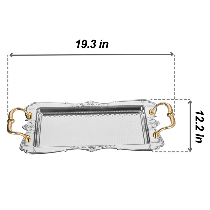Luxury Rectangle Embossed Metal Serving Tray, 19.3x12.2 in