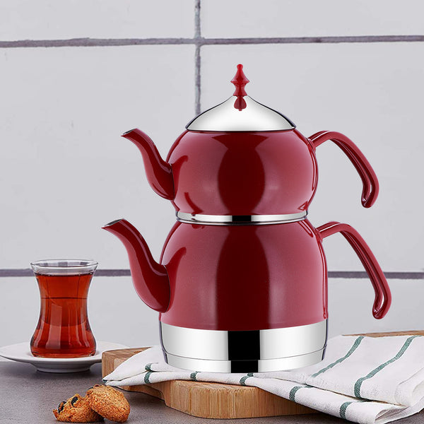 Korkmaz Rena Stainless Steel Double Turkish Teapot Set