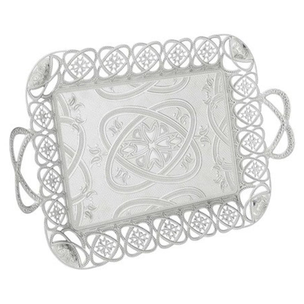 Eksen Silver Rectangular Tray with Embossed Design, 18x11 in