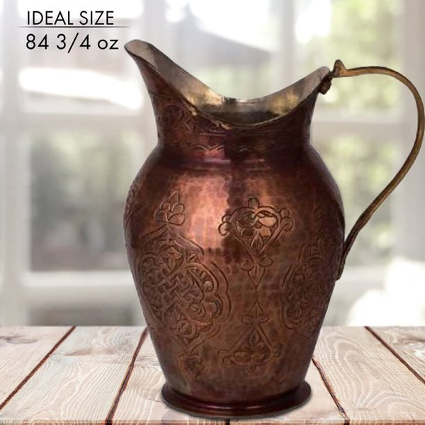 Handmade Pure Copper Jug for Drinking Water, Pitcher, 2.6 qt