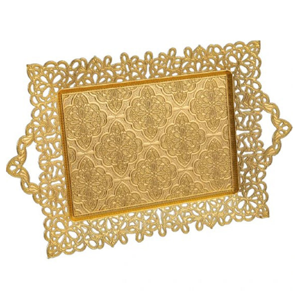 Rectangular Midi Gold Tray with Embossed Design, 16.5x10 in