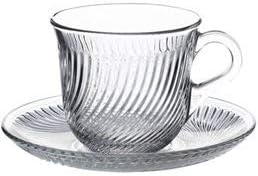 Pasabahce Glass Tea Cups and Saucers Set for Hot Beverages, 12 PCs, 5.7 oz Capacity