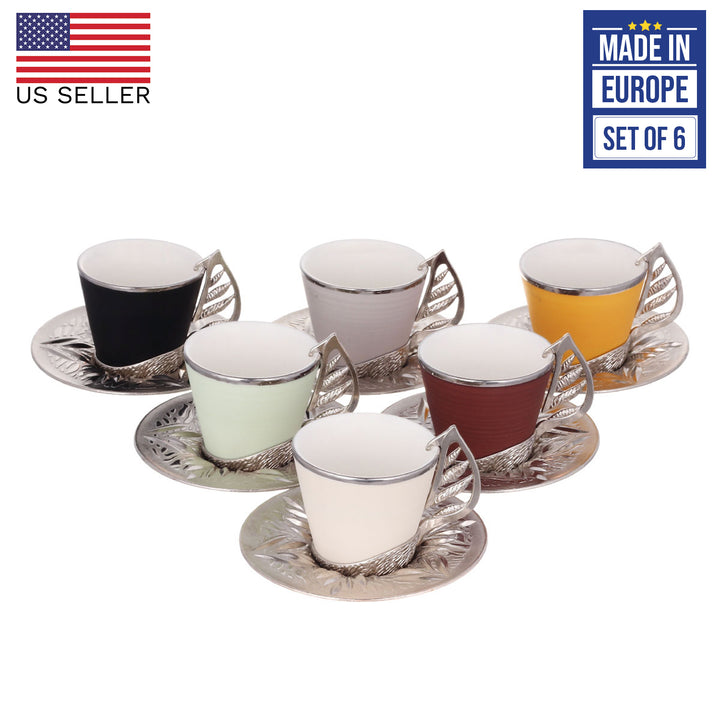 Colorful Coffee Cup Set of 6 with Stand, 19 Pcs, 4 Oz