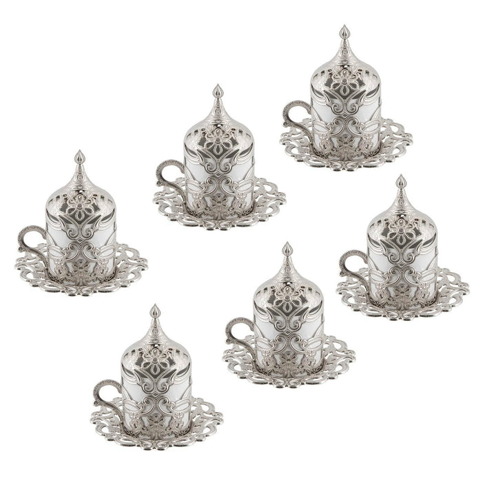 Floral Turkish Coffee Cups Set of 6, 24 Pieces Set