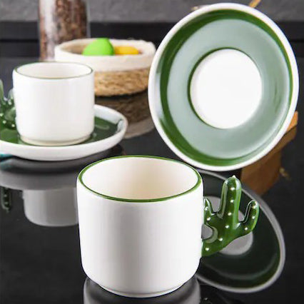 Cactus Design Ceramic Espresso Mug Set, 12 Pcs, 3.75 Oz