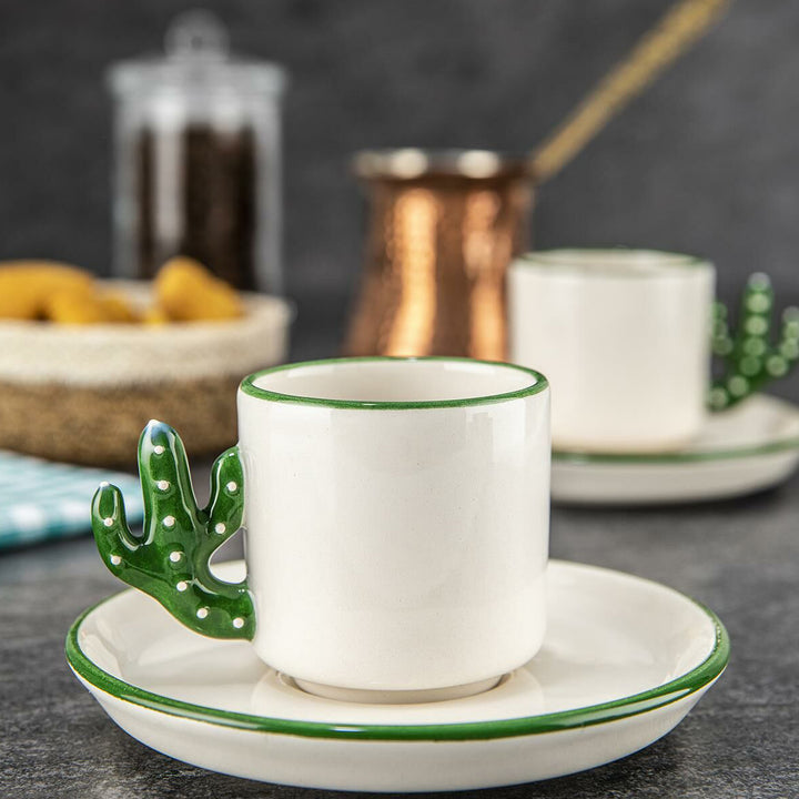 Cactus Design Ceramic Espresso Mug Set, 12 Pcs, 3.75 Oz