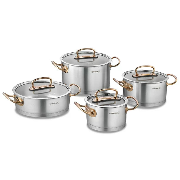 Korkmaz Proline Stainless Cookware Set, Cooking Pot, 8 Pcs