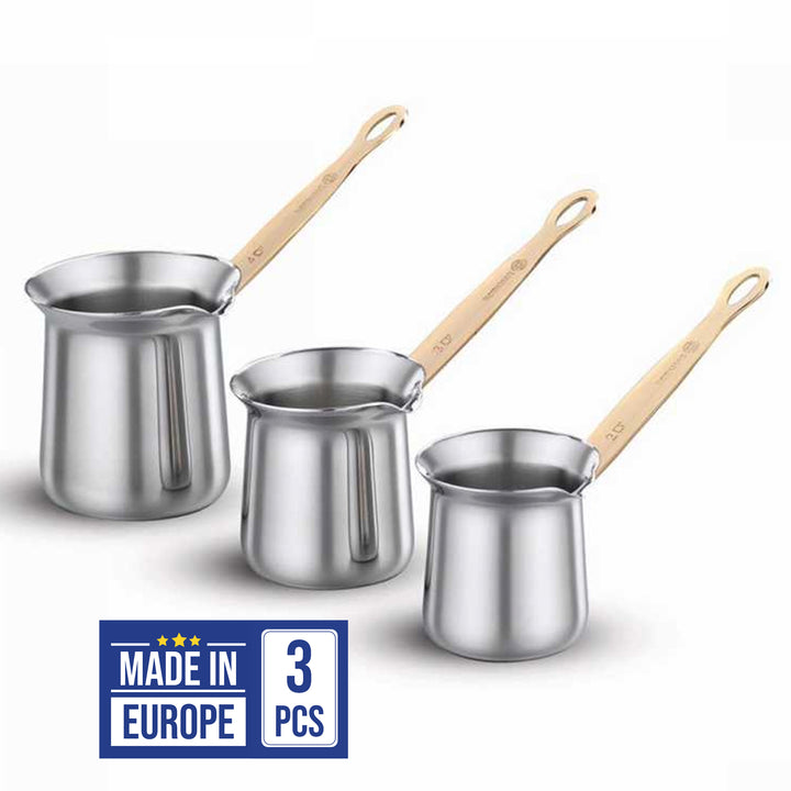 Korkmaz Rosanna 3-Pcs Stainless Steel Turkish Coffee Pot Set