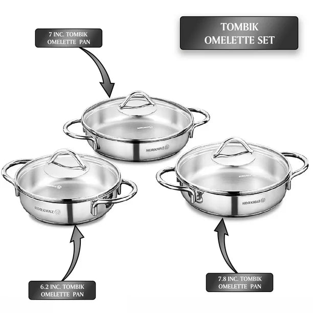 Korkmaz Tombik Stainless Steel Omelet Set, Cooking Pot 6 Pcs