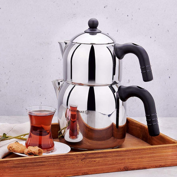 Korkmaz Lara Stainless Steel Teapot Set with Handles, 3 qt