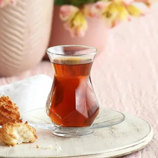 Lav Turkish Tea Set, Turkish Teacups and Plates, 12 Pcs, 5.5 Oz (165 cc)
