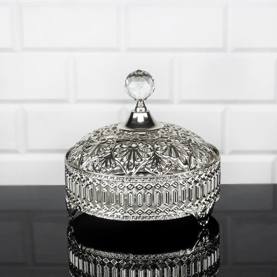 Candy Bowl, Stainless Metal Lid, Crystal Top, 6.3 in