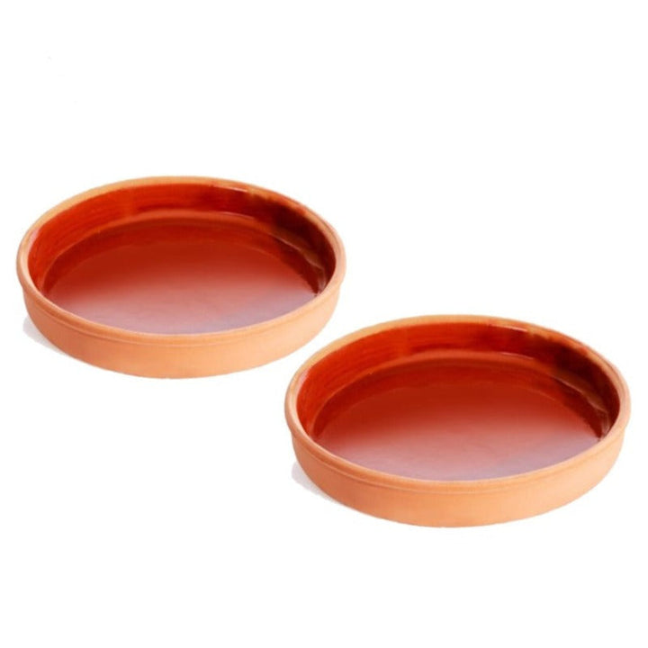 Round Terracotta Clay Tray Pan for Oven 2 PCs, 8.7 in
