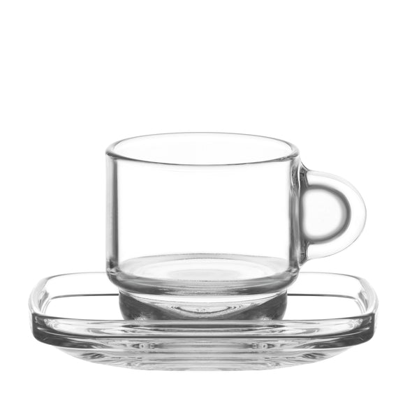 Lav Cosy Coffee Cup Set with Square Saucers, Glass Teacup Set, 12 Pcs, 9.25 Oz