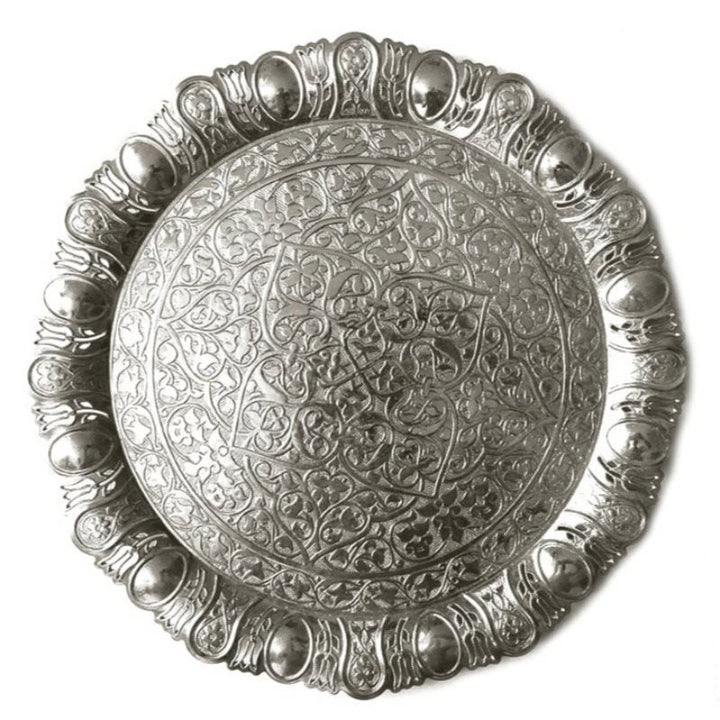 Decorative Round Tray, Embossed Serving Platter, 13 in