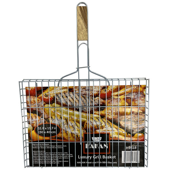 Hakan Grill Basket for Outdoor BBQ Basket with Wooden Handle