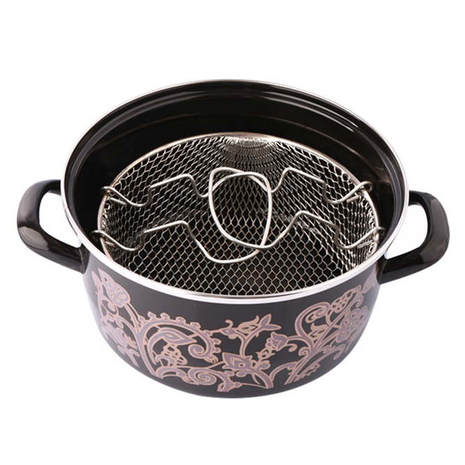Begonya Enamel Deep Fryer Pot with Basket, 3 Pcs