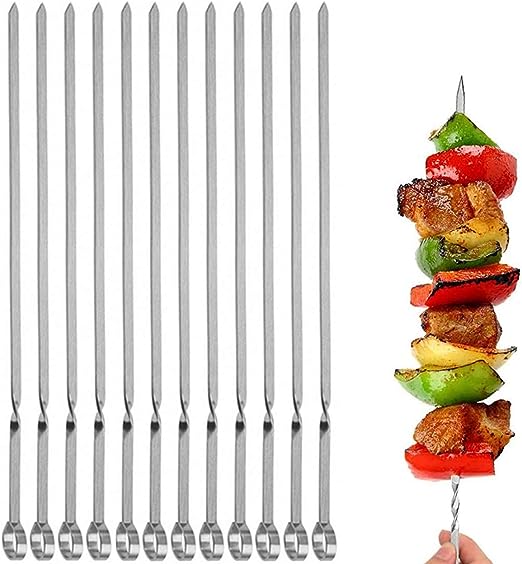 Kabob Skewers, Flat Metal Barbecue Shish Kebab Sticks, 23 in