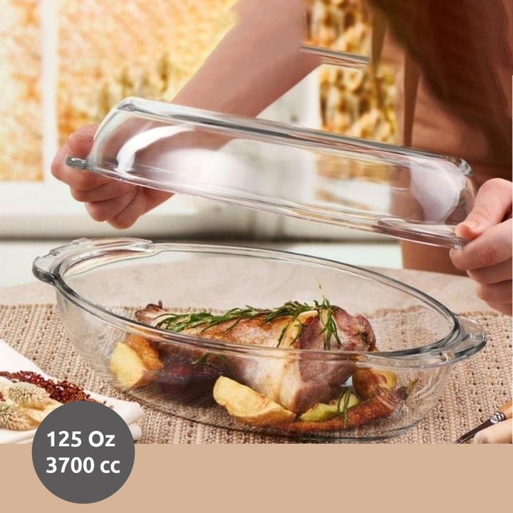 Borcam Glass Baking Dish with Lid for Oven, 125 Oz (3700 cc)
