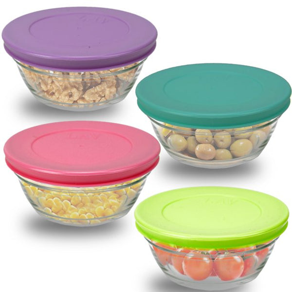 Lav Glass Food Storage with Colorful Lids, Set of 4, 8.4 oz