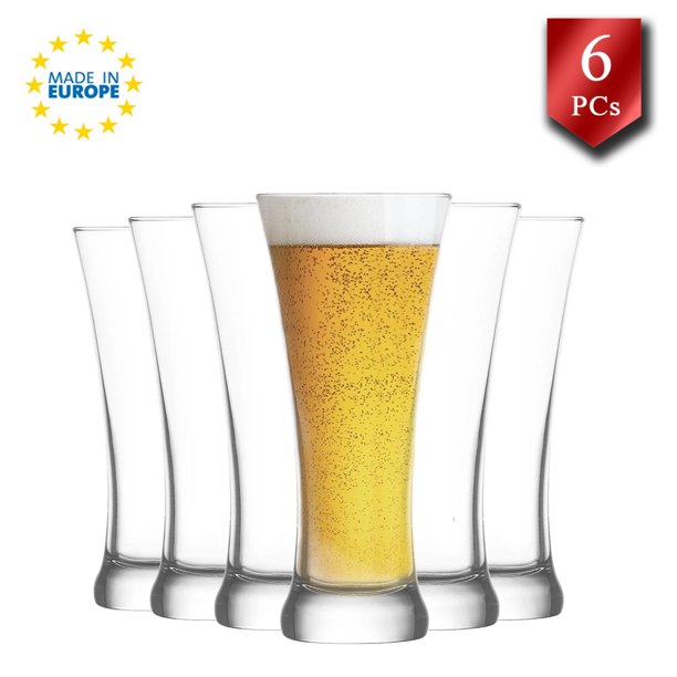 Drinking Glasses Set of 6, Clear Glass Cup, 12.75 oz, 380 cc