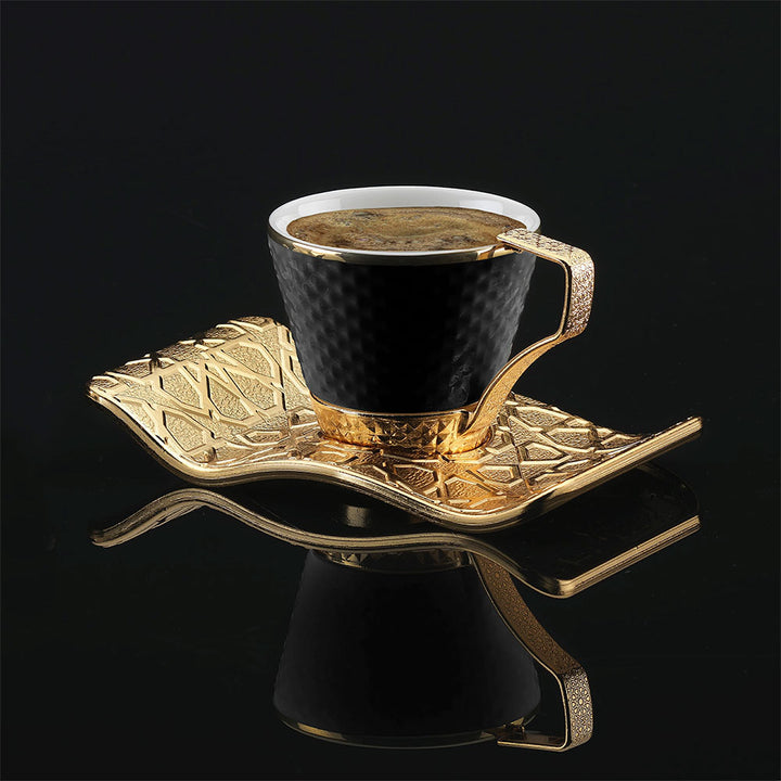 Turkish Coffee Cups Set of 6, Black Mugs, 18 Pcs, 4 Oz