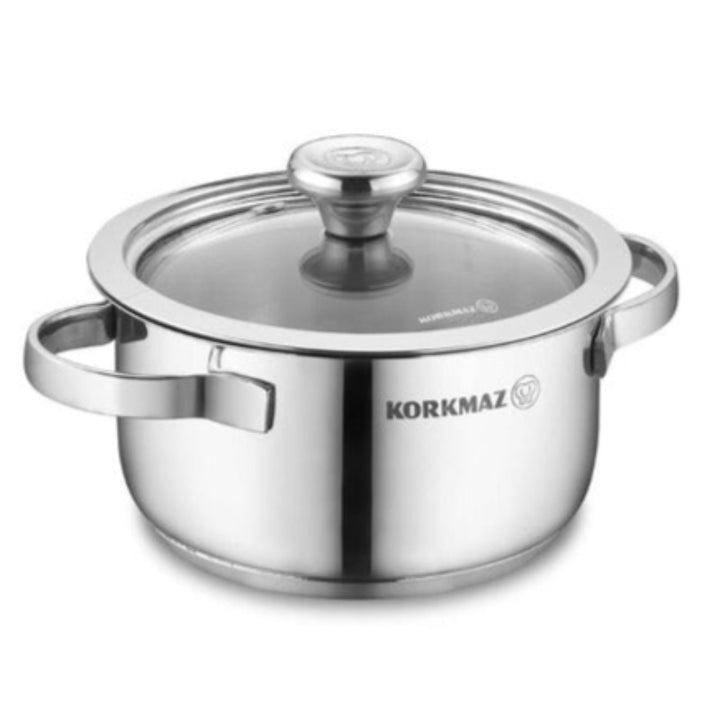 Korkmaz Minika Stainless Steel Cooking Pots with Glass Lids