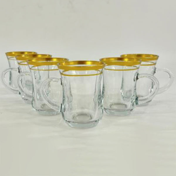 Lina Teacups with Handle and Gold Rim, 6 Pcs, 4.7 Oz, 140 cc