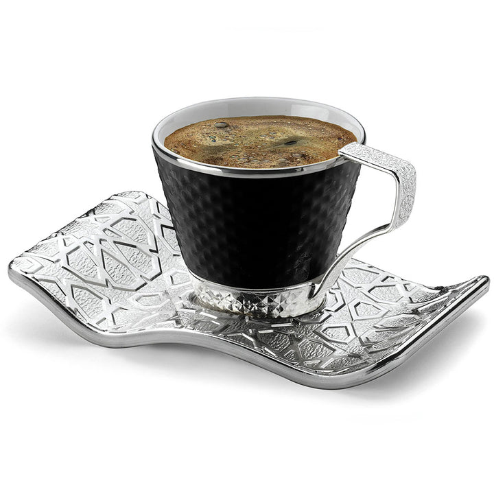 Turkish Coffee Cups Set of 6, Black Mugs, 18 Pcs, 4 Oz