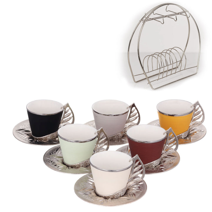 Colorful Coffee Cup Set of 6 with Stand, 19 Pcs, 4 Oz