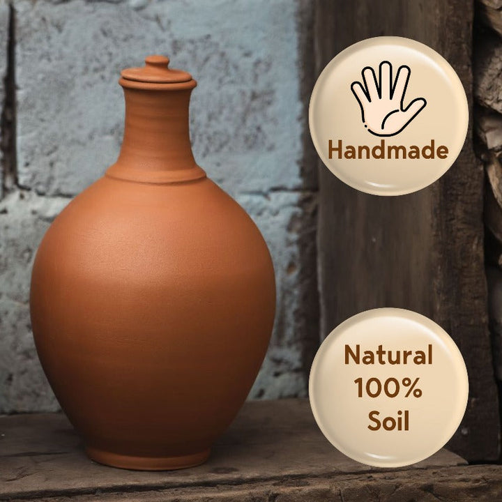 Handmade Traditional Natural Unglazed Clay Pitcher with Lid